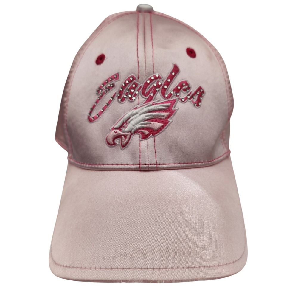 Reebok Philadelphia Eagles NFL Womens Pink Satin Rhinestone Adjustable Hat Cap